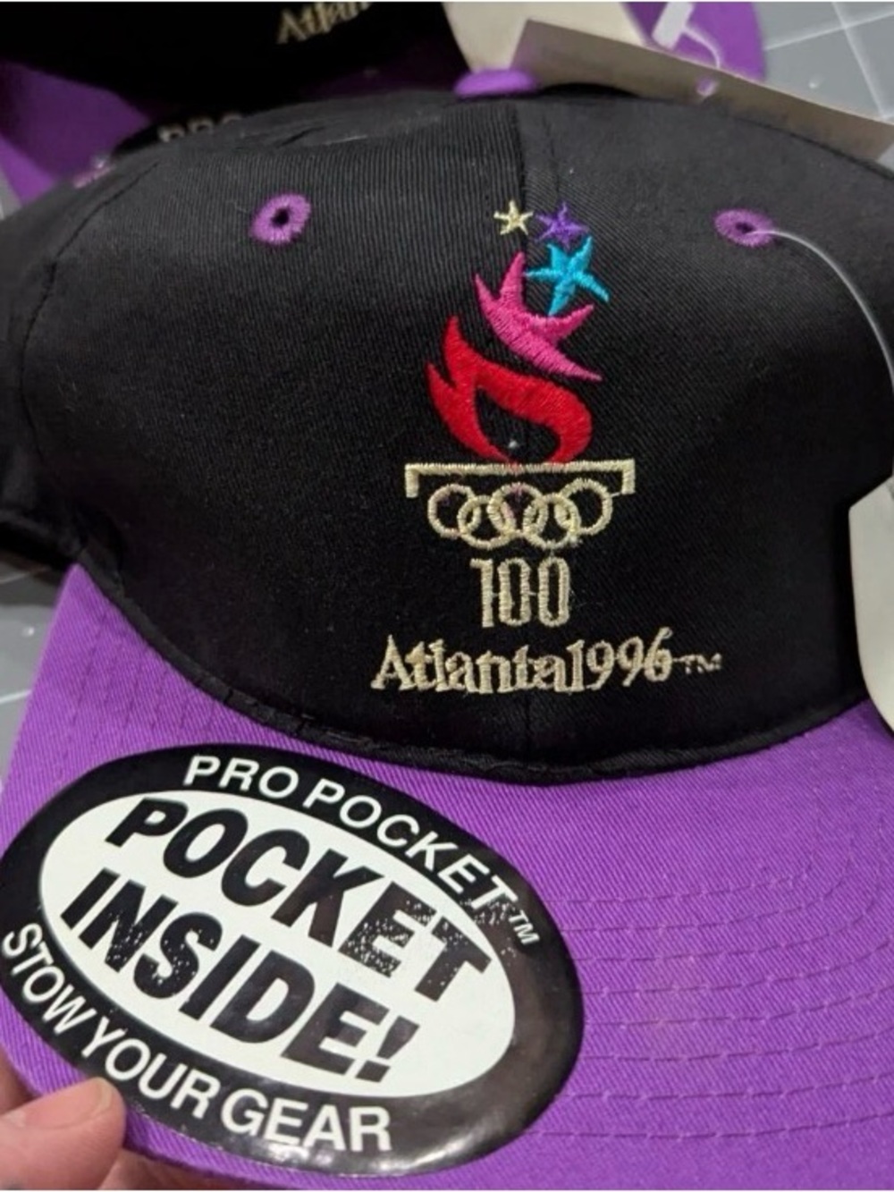 Atlanta 1996 Olympic Torch Embroidered Cap - Black & Purple